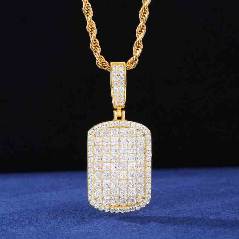 S925 Princess Cut Moissanite Dog Tag Pendant