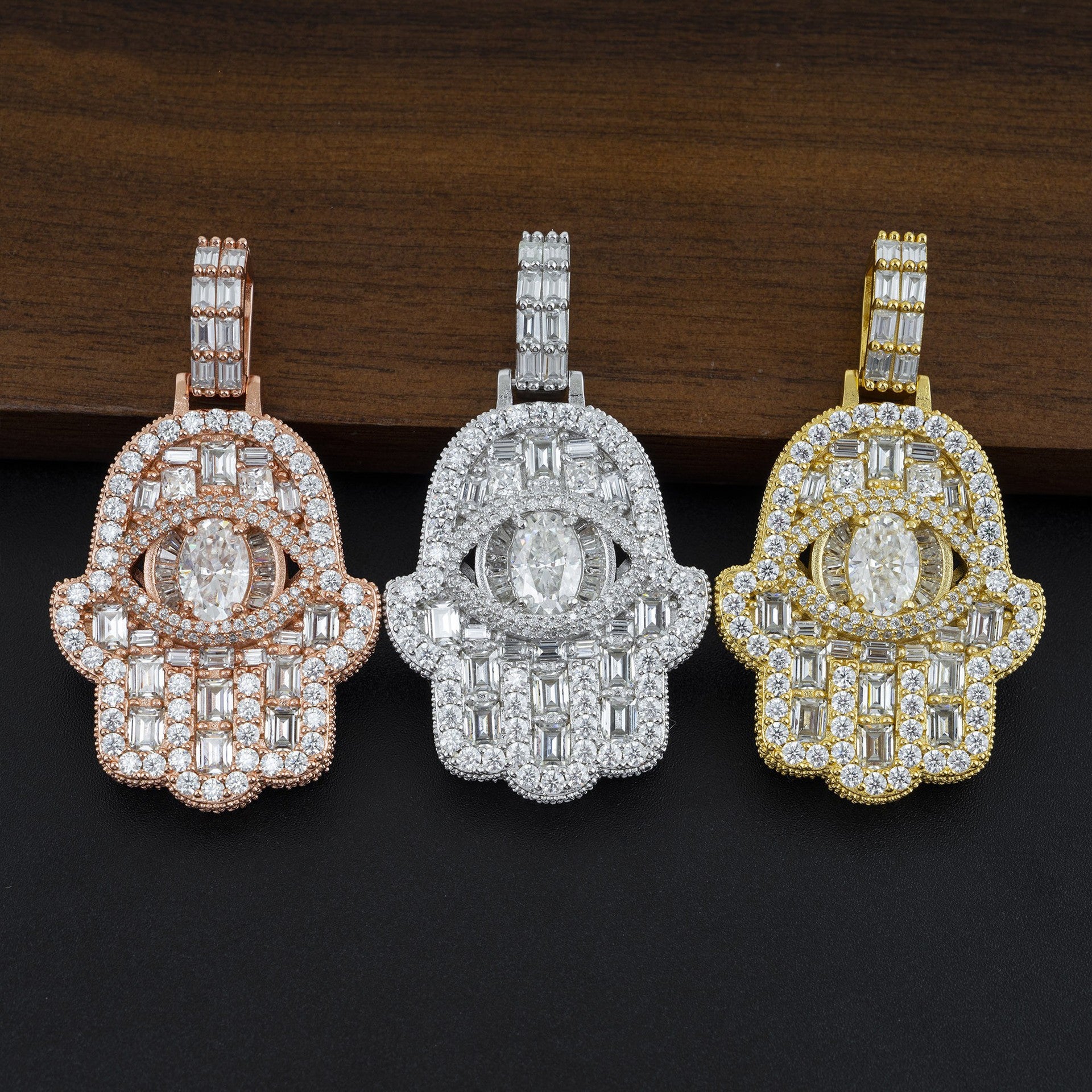 Eye-shaped Hand-shaped Moissanite Pendants