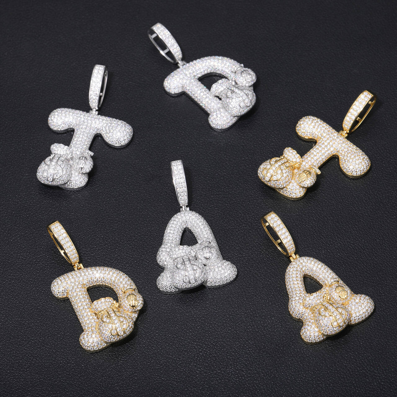 S925 Silver Moissanite Money Bag Letter Pendant