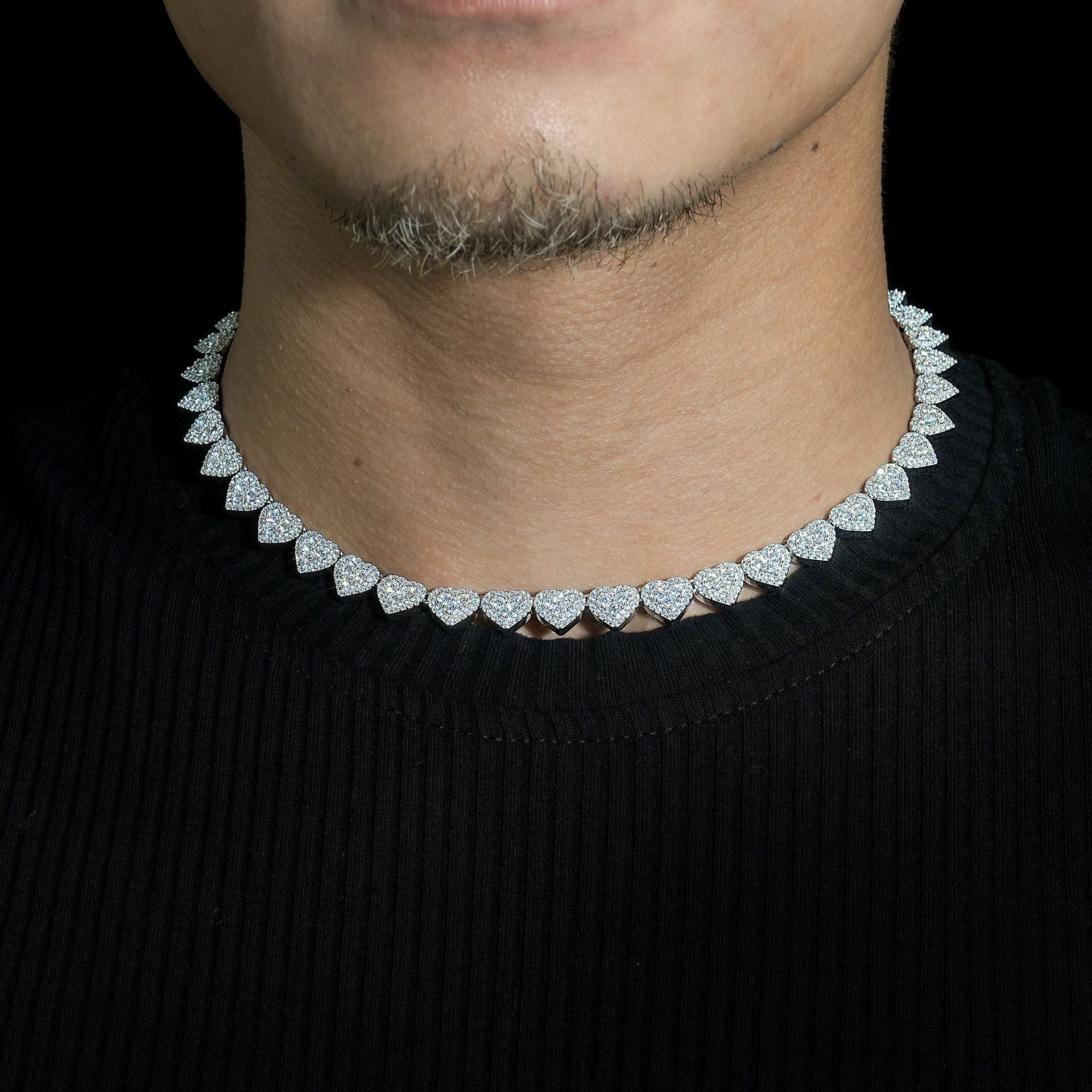 8mm 925 Silver Heart Shape Moissanite Cuban Link Chain