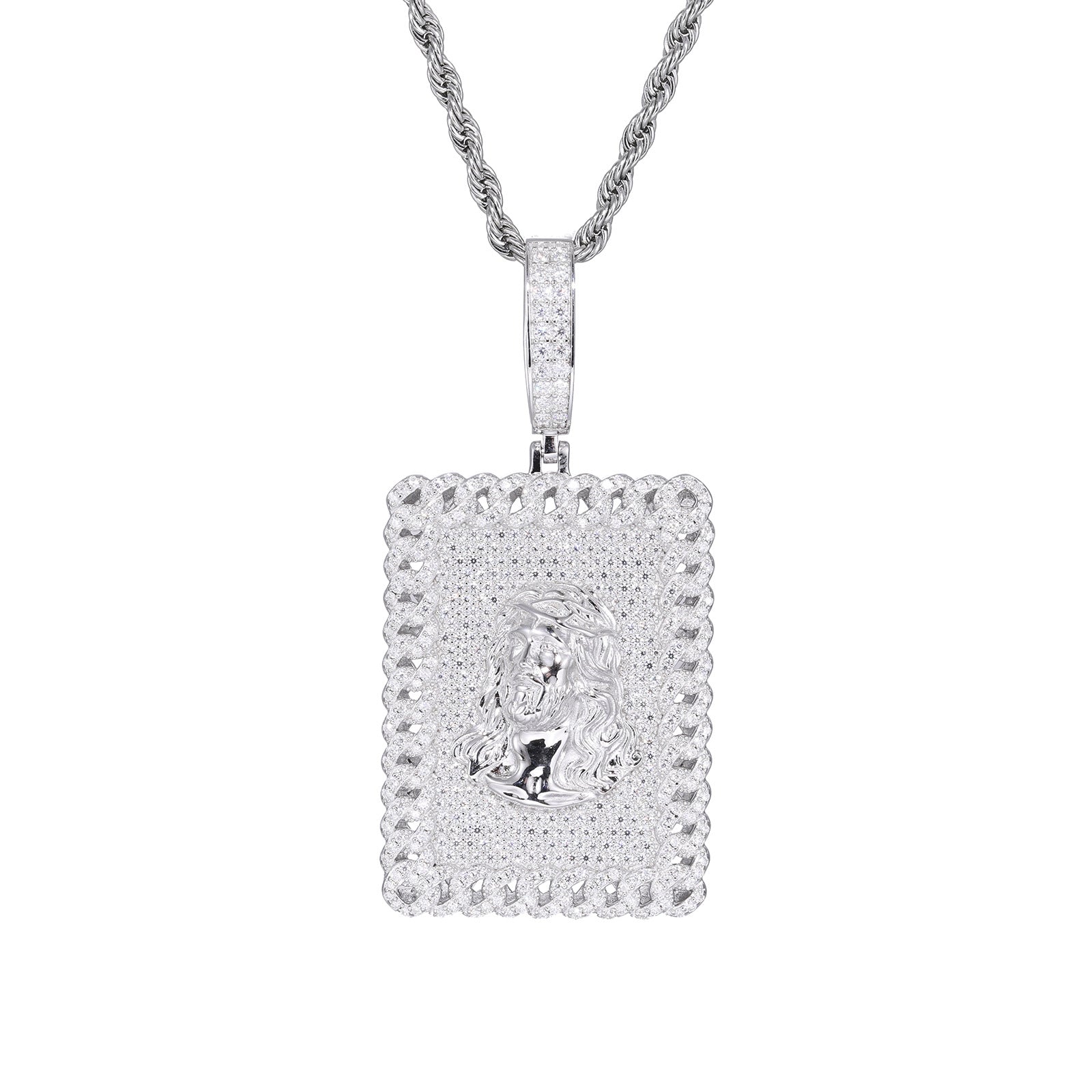 Icy Moissanite Jesus Pendant (Sterling Silver)