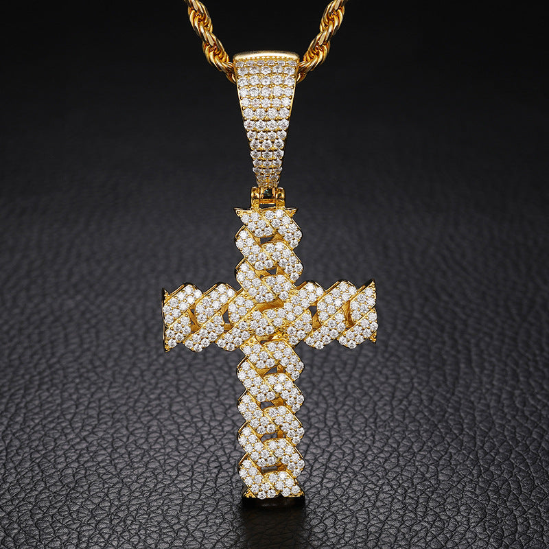 Moissanite and Diamond Cuban Cross Sterling Silver Pendant