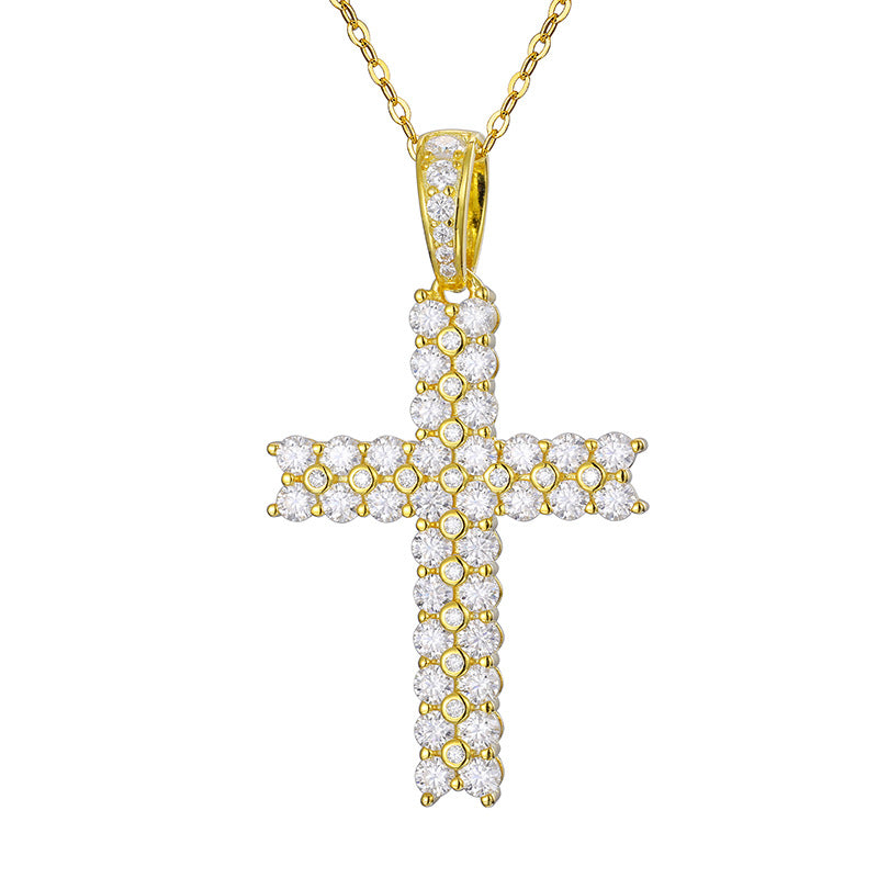Hip Hop Moissanite Cross Pendant Gold Plated Necklace