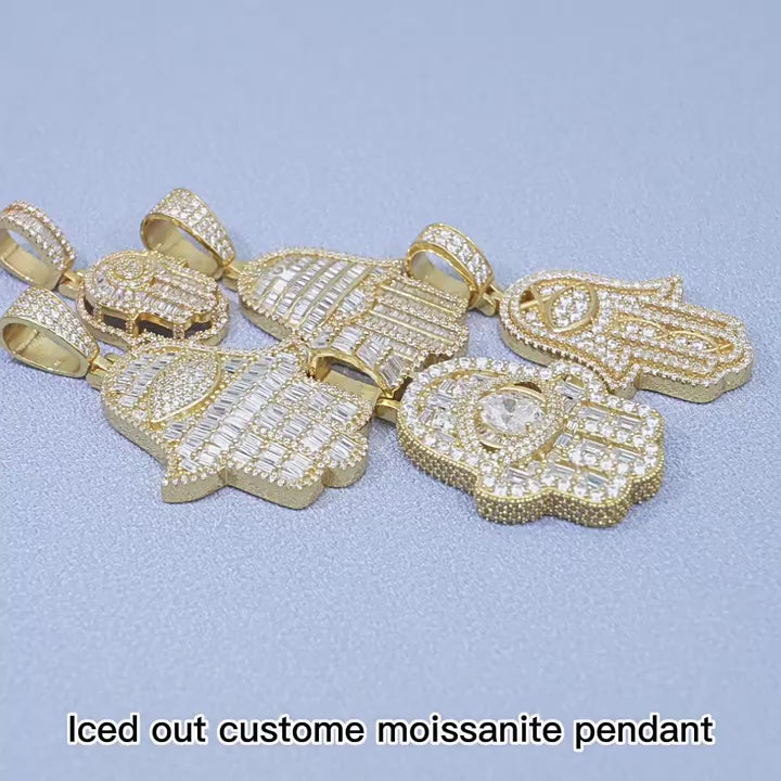 Moissanite Hamsa Evil Eye Pendant