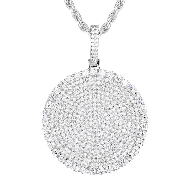 S925 Moissanite Round Dog Tag Pendant