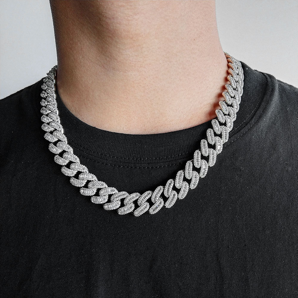 15MM White Gold Iced Out Prong Cuban Link Chain