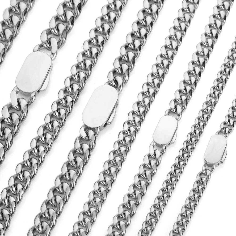 6/8/10/12MM White Gold Plated Single-side Buckle Miami Cuban Link Chain