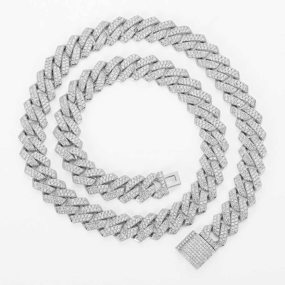 15MM White Gold Plated Iced Out Diamond Shaped Cuban Link Chain