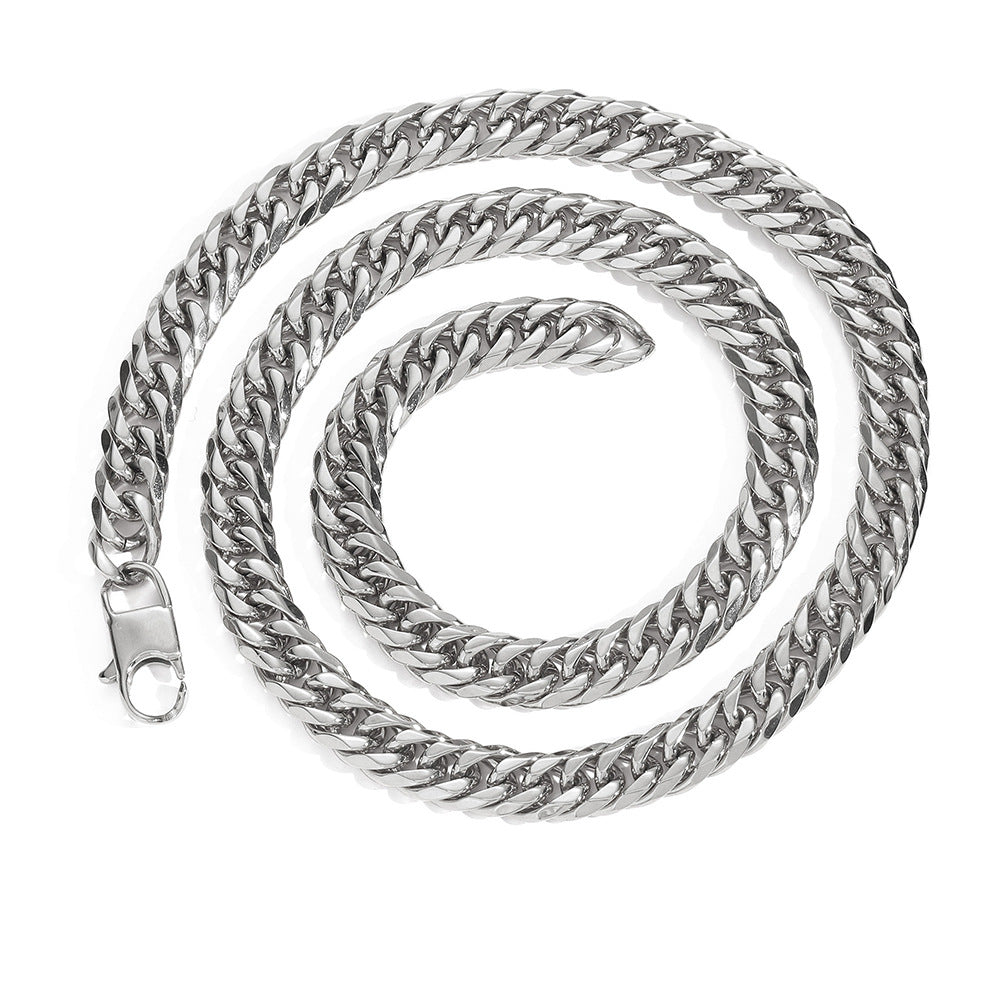 7/9MM White Gold Plated Zircon Flip Button Miami Cuban Link Chain