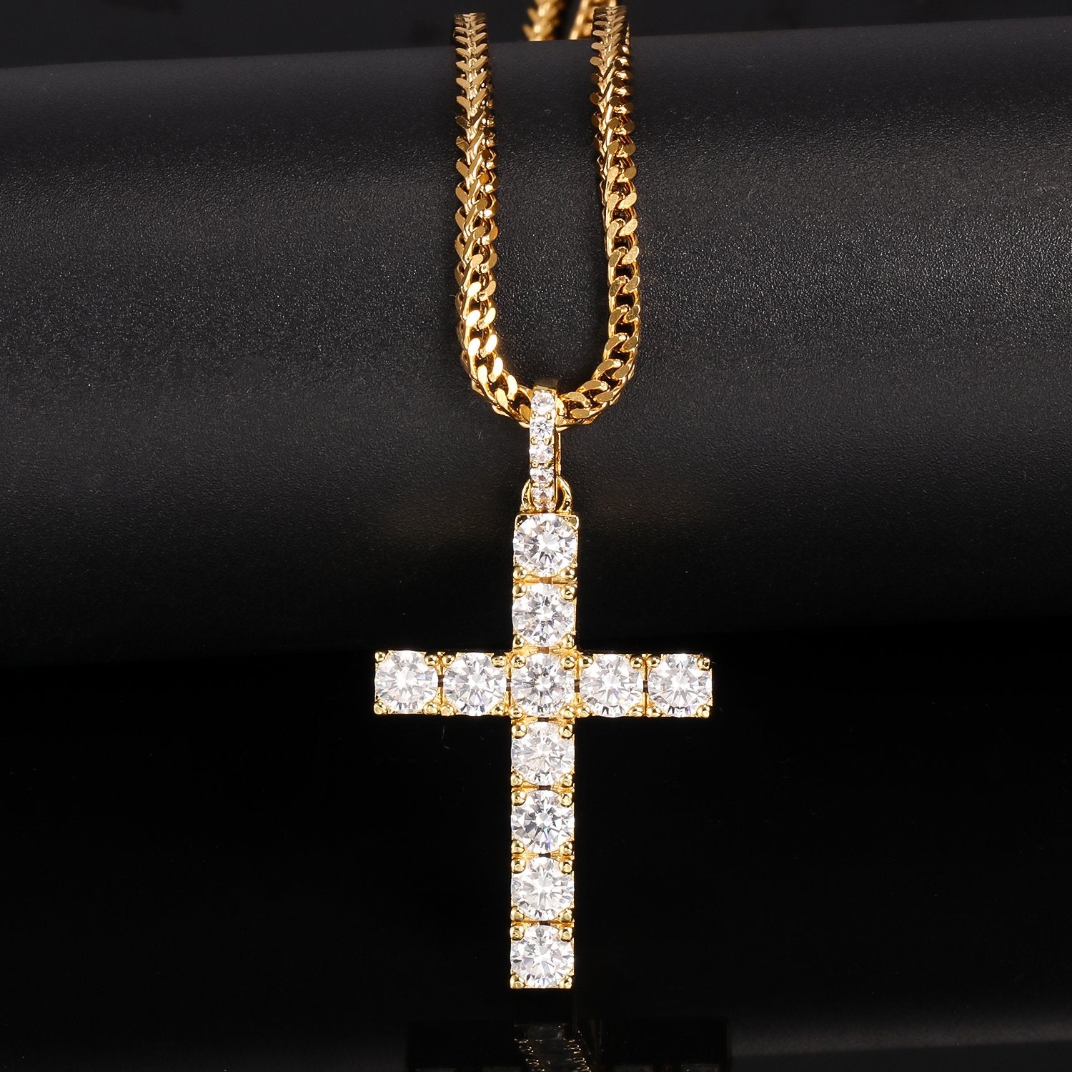 Gold CZ Stone Cross Pendant with 3MM Franco Chain