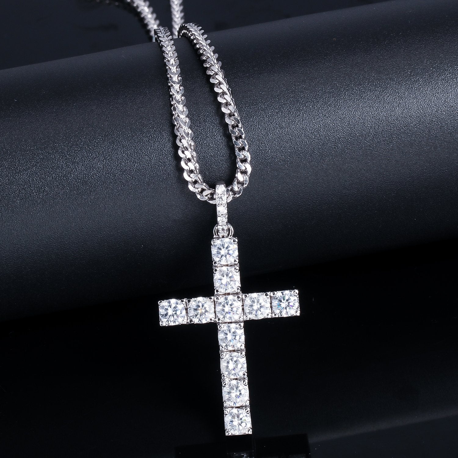 White Gold CZ Stone Cross Pendant with 3MM Franco Chain