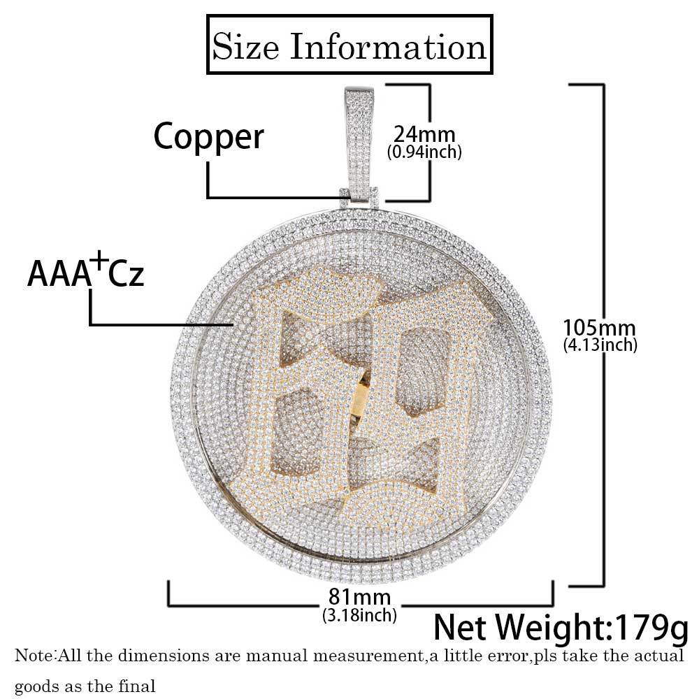 Rotatable 3D large disc customized  number pendant
