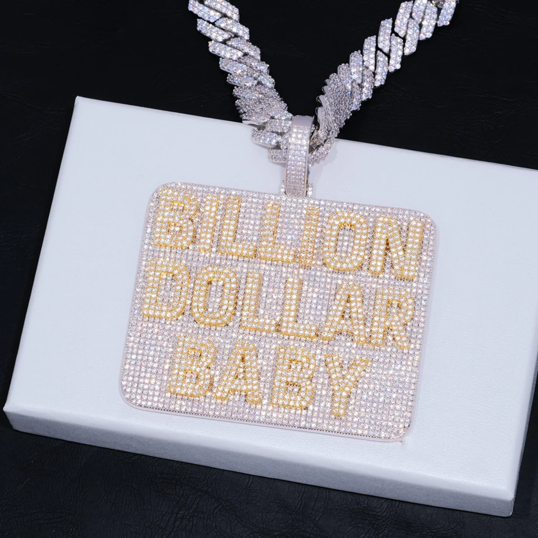 Custom Silver Moissanite 3D Large Square Letter Pendant