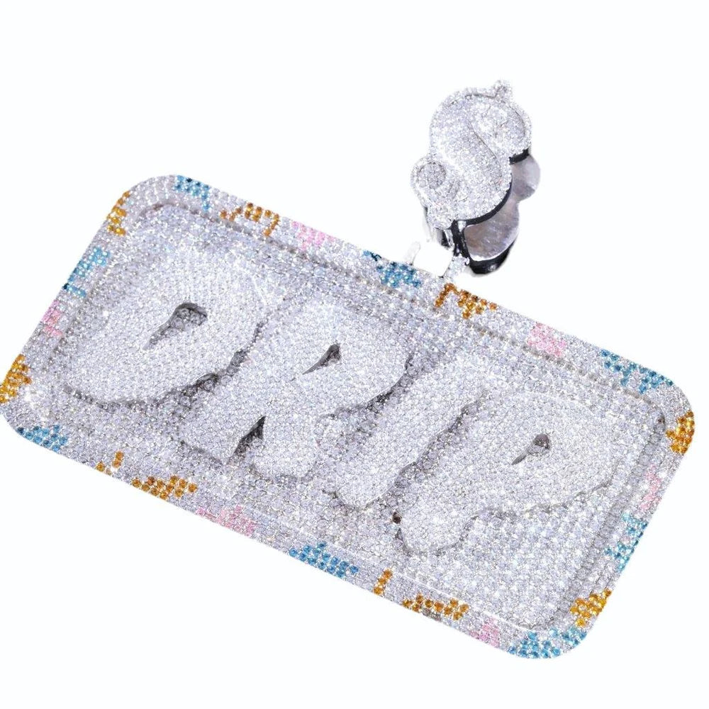 Custom Silver Moissanite Alphabet Necklace 3D Colorful Squares