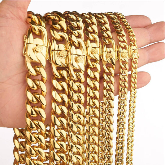 8/10/12/14/16/18MM 18K Gold Plated  Miami Cuban Link Chain