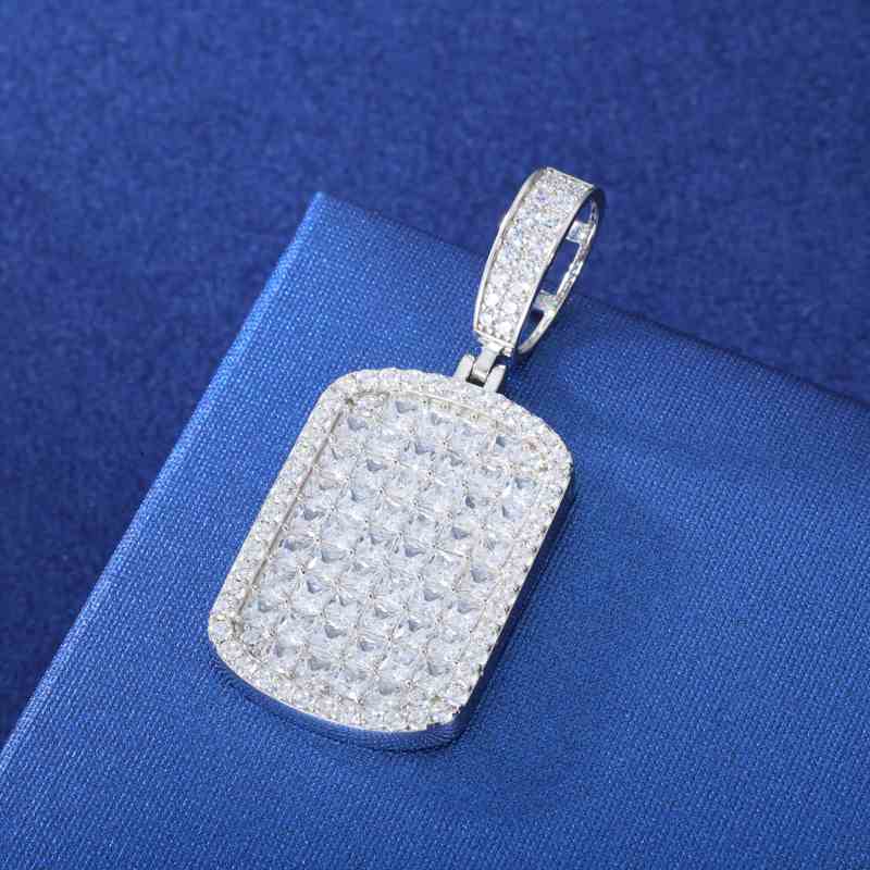 S925 Princess Cut Moissanite Dog Tag Pendant