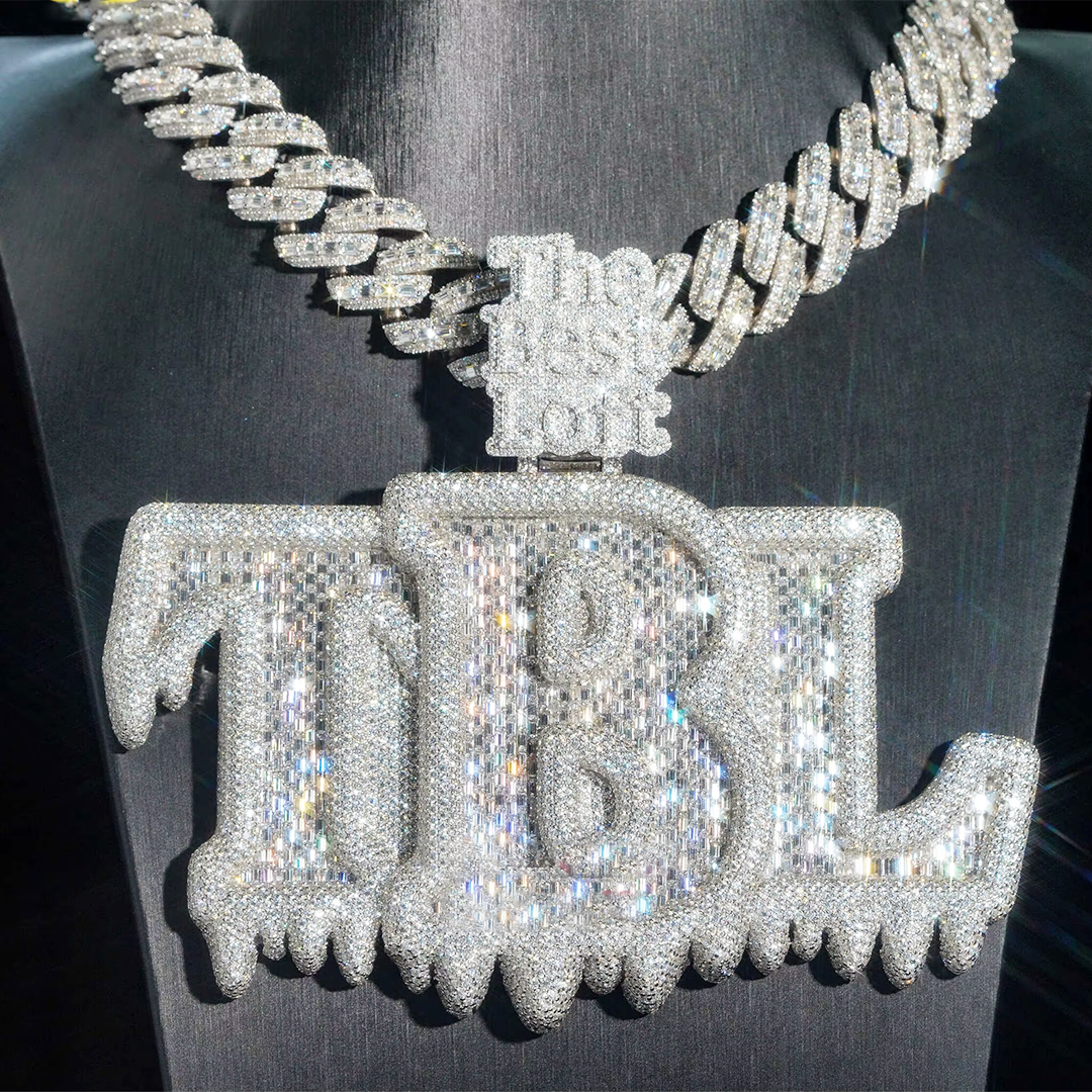 Hip Hop Jewelry Mens Iced Out Custom Letter Pendant 925 Sterling Silver VVS Moissanite Diamond Number Name Initial Logo Pendant Gubanlink