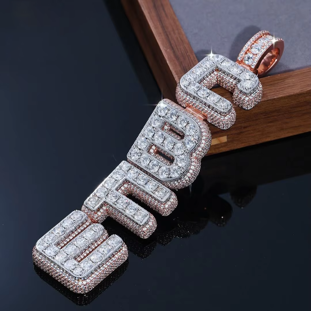 Customized  Hip Hop Jewelry Rose Gold 925 Sterling Silver VVS Moissanite Diamond Luxury Letter Initial Name Pendant Gubanlink