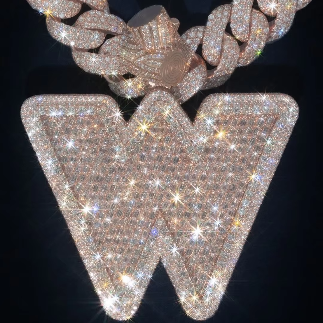 Custom Vvs Moissanite Name Letter Pendant Hip Hop Style Iced Out 925 Silver 3D Baguette Diamond Chain Pendant Gubanlink