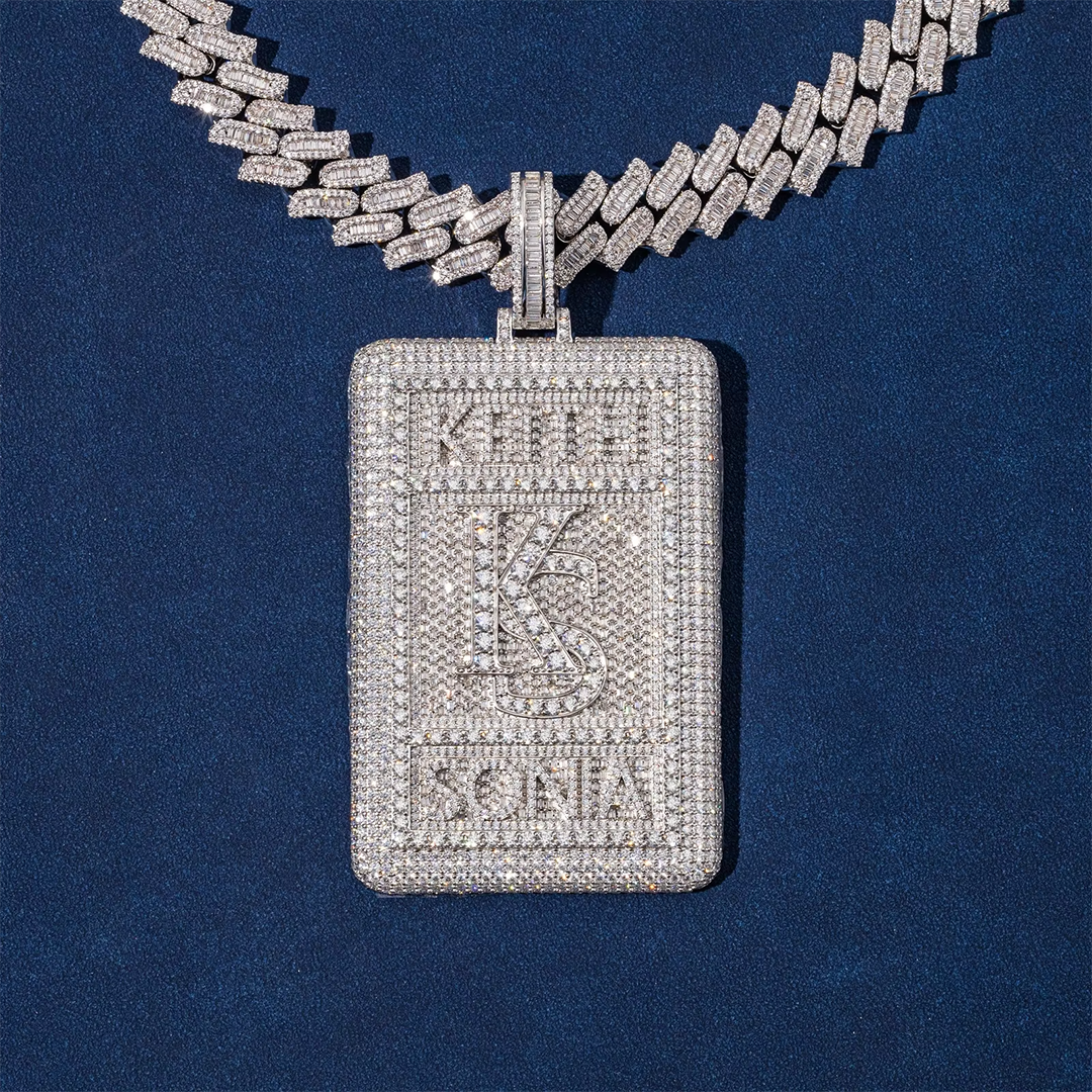 Custom Silver Moissanite 3D Large Square Letter Pendant Gubanlink