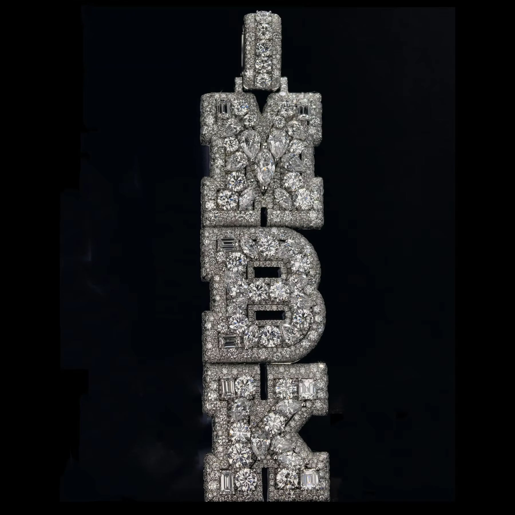 Icy Crystal Custom High Fancy Cut Silver and Moissanite Letter Pendant Gubanlink