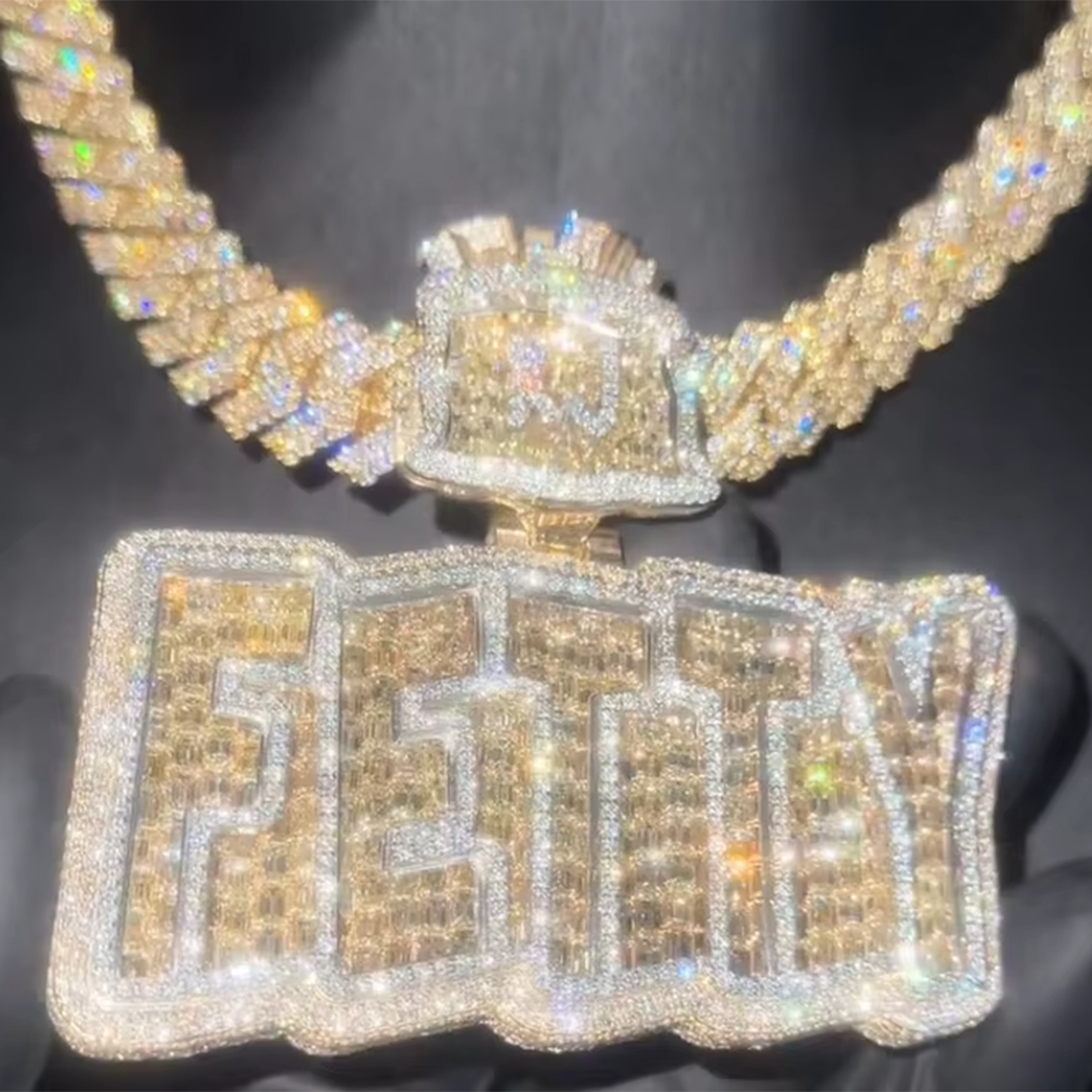 Custom Name Letter Pendant Luxury baguette Shape Moissanite 925 Silver 18K Gold Plated Hip Hop Letters Pendant Gubanlink