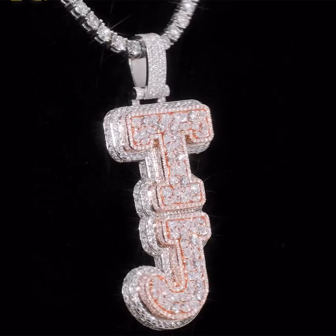 Customized personal rapper 3D jewelry 925 full ice crystal moissanite letter pendant Gubanlink