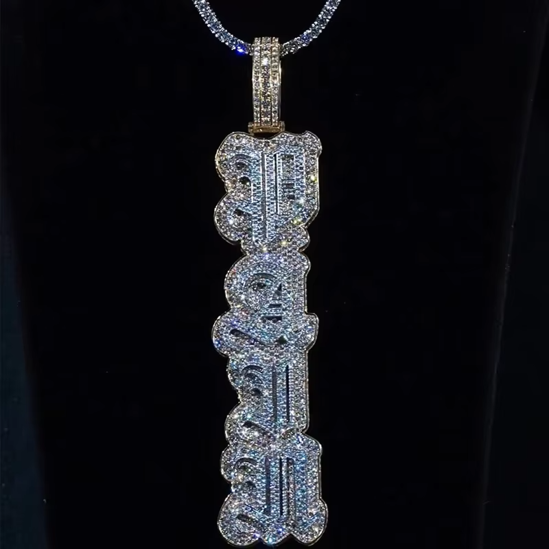 925 sterling silver VVS moissanite diamond alphabet pendant