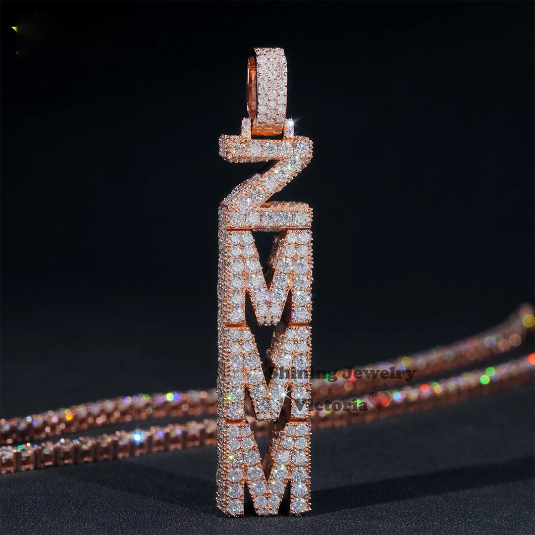 3D jewelry 925 full ice crystal moissanite letter name pendant Gubanlink