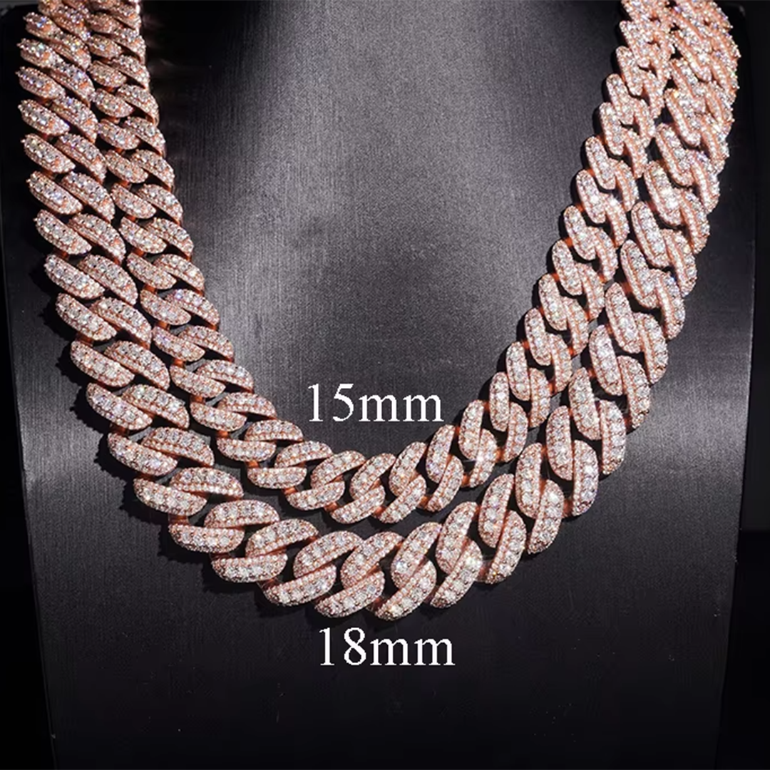 Rose Gold Plated Pass Diamond Test VVS Moissanite Necklace 925 Sterling Silver Hip Hop Iced Out Moissanite Cuban Link Chain