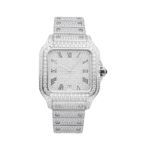 14K White Gold  42MM 16CT Bust Down Men's VVS Moissanite Watch Gubanlink