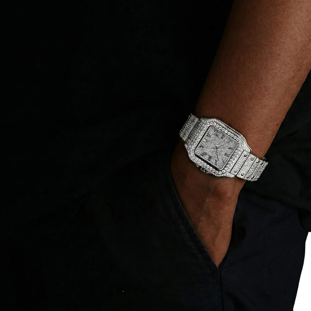 14K White Gold  42MM 16CT Bust Down Men's VVS Moissanite Watch Gubanlink