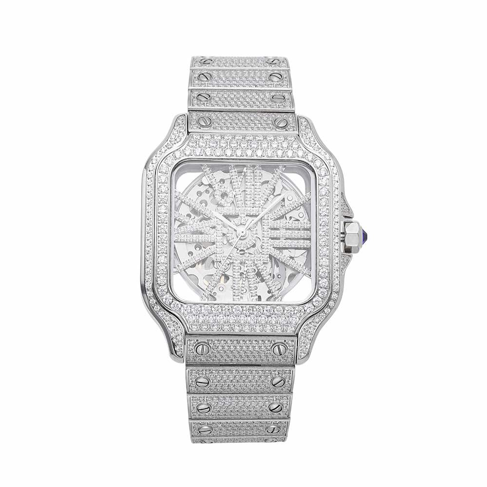 14K White Gold 42MM  14.1CT Bust Down Moissanite Skeleton Watch Gubanlink