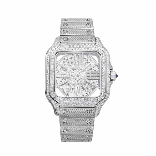 14K White Gold 42MM  14.1CT Bust Down Moissanite Skeleton Watch Gubanlink