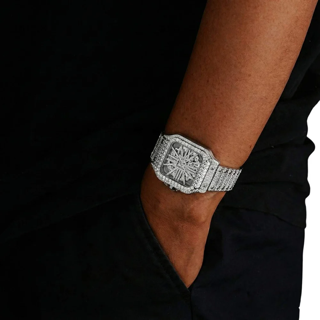 14K White Gold 42MM  14.1CT Bust Down Moissanite Skeleton Watch Gubanlink