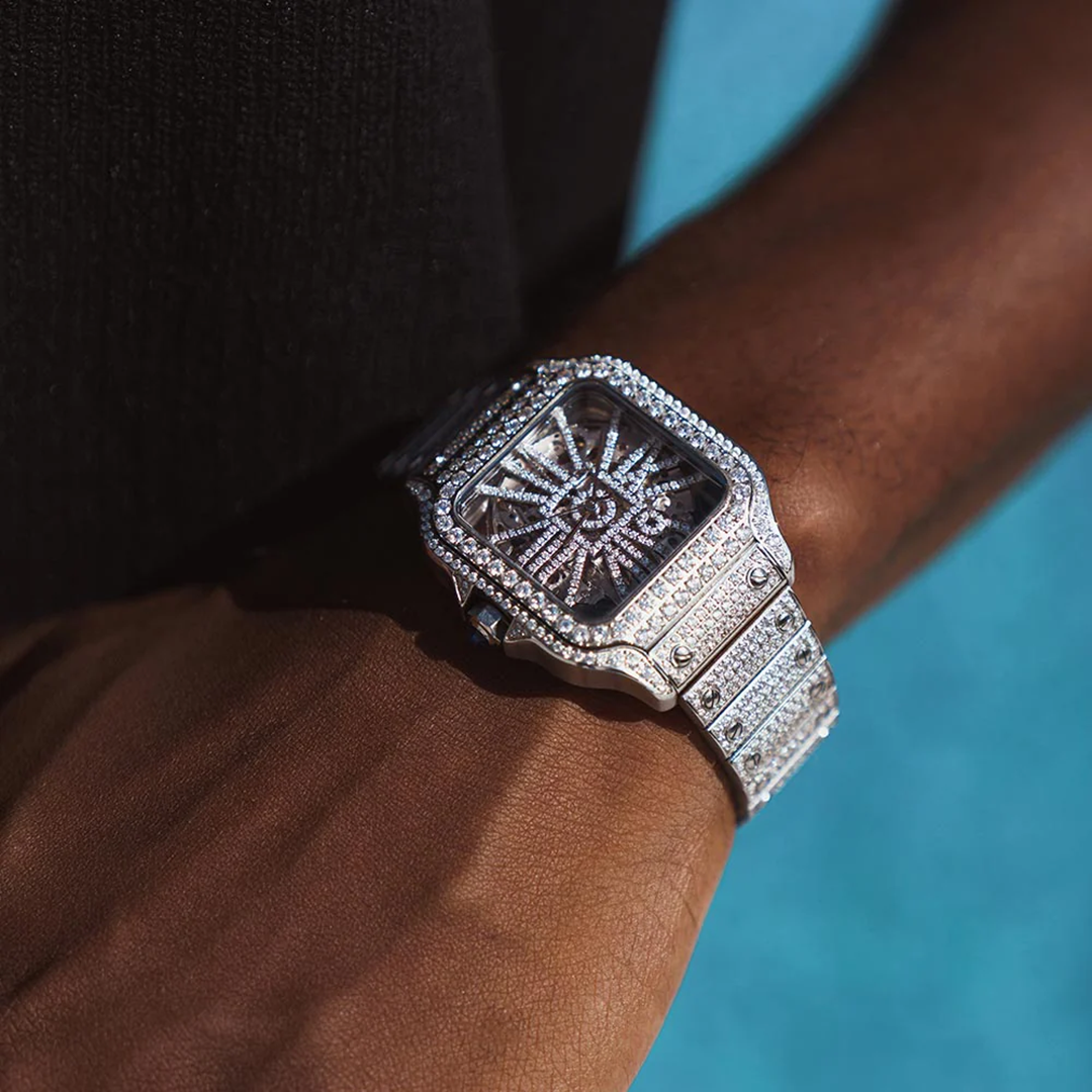 14K White Gold 42MM  14.1CT Bust Down Moissanite Skeleton Watch Gubanlink