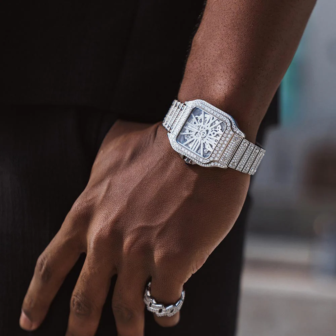 14K White Gold 42MM  14.1CT Bust Down Moissanite Skeleton Watch Gubanlink