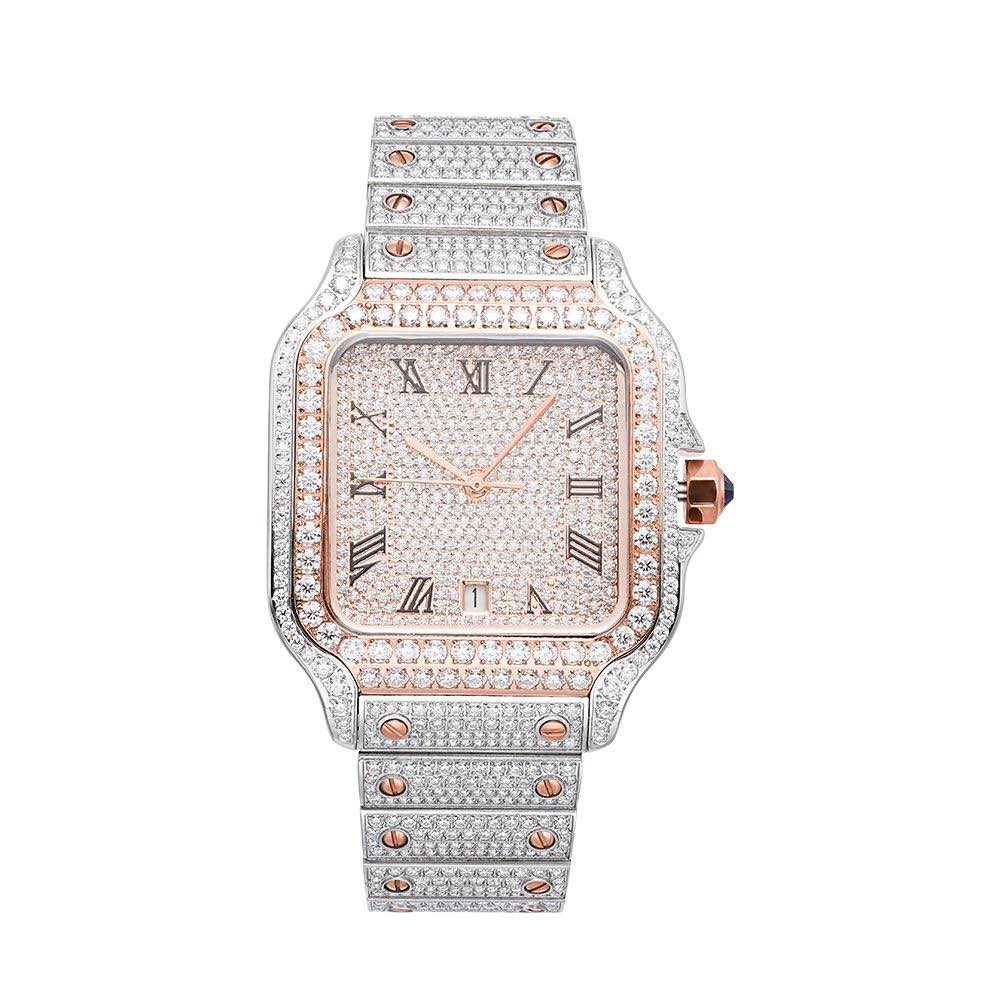 14K Rose Gold 42MM  16CT Bust Down Men's VVS Moissanite Watch Gubanlink