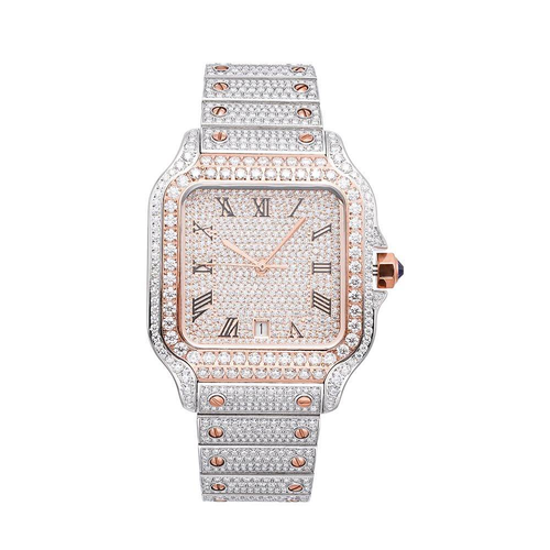 14K Rose Gold 42MM  16CT Bust Down Men's VVS Moissanite Watch Gubanlink