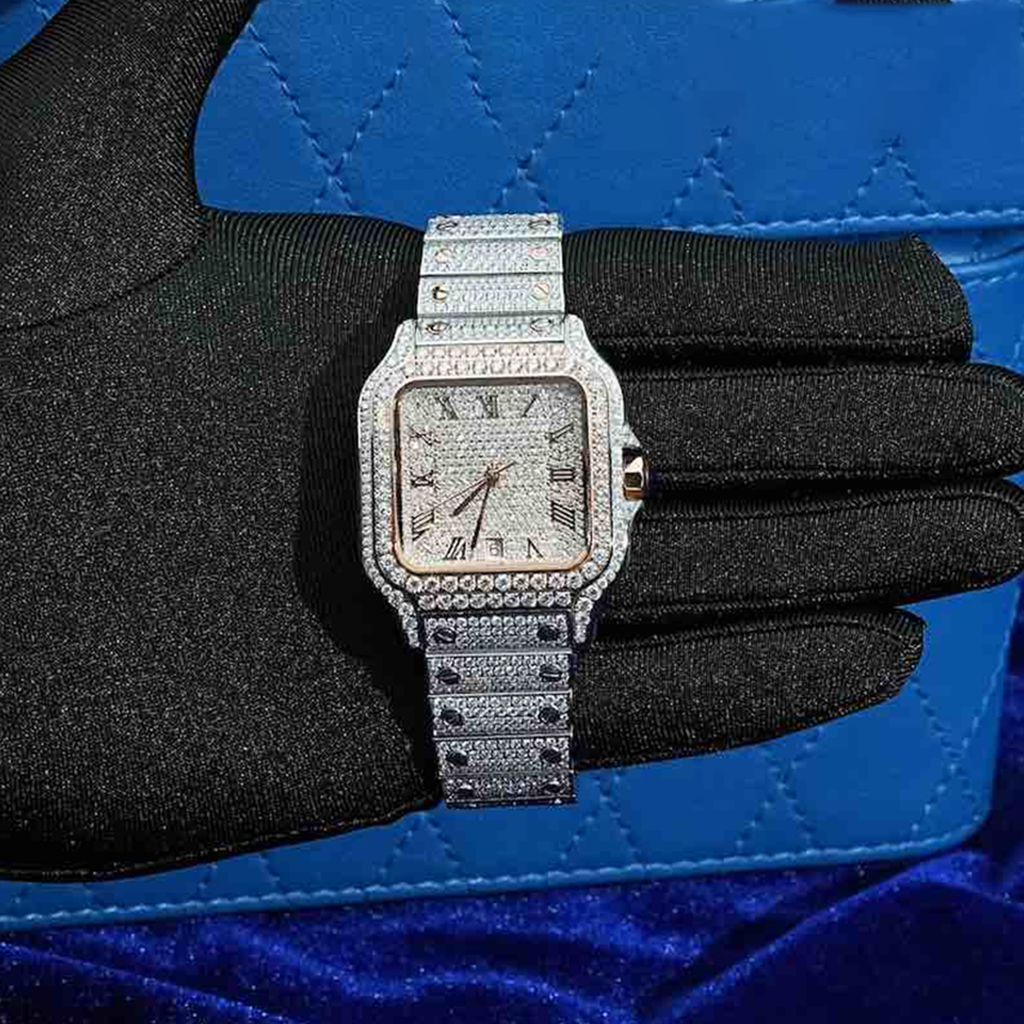 14K Rose Gold 42MM  16CT Bust Down Men's VVS Moissanite Watch Gubanlink