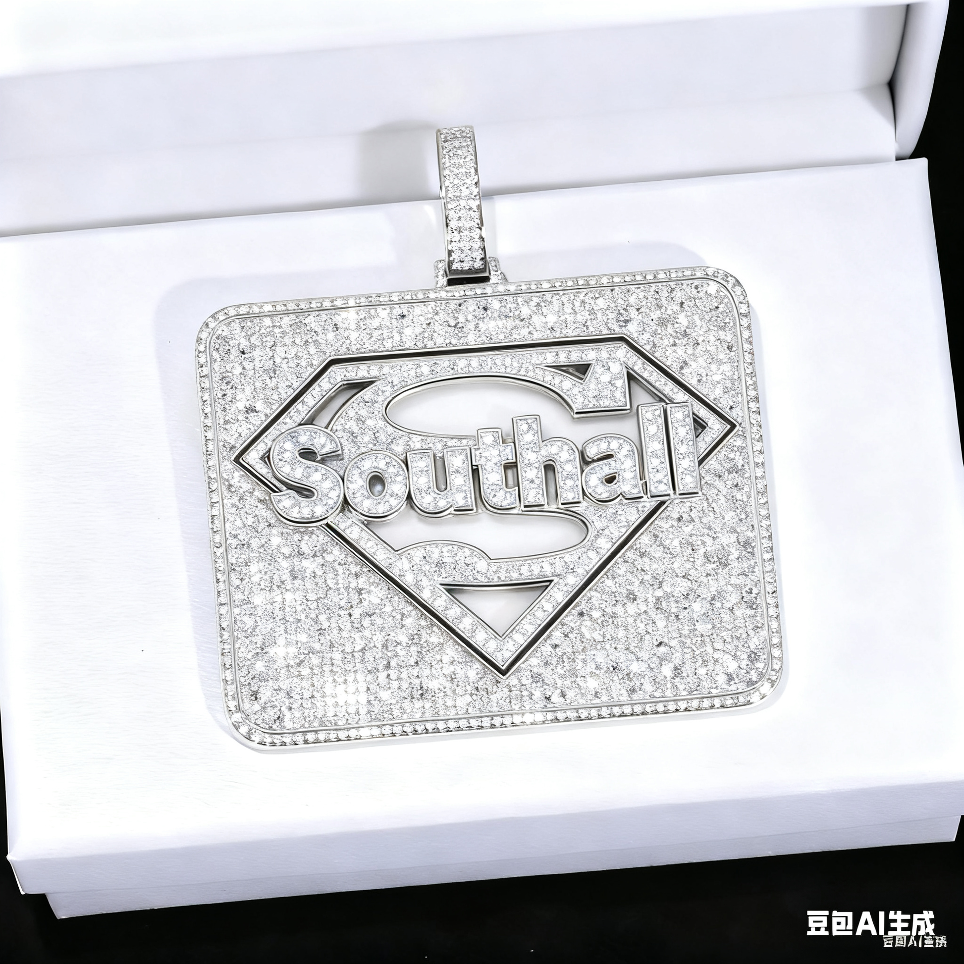 Custom silver moissanite Superman LOGO letter pendant