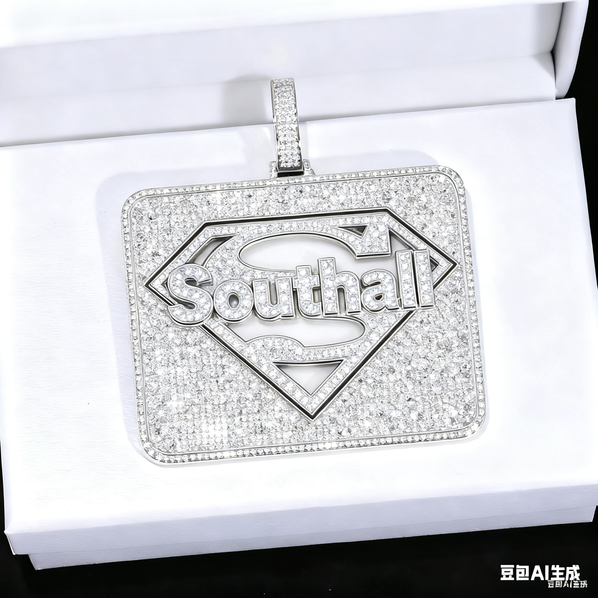 Custom silver moissanite Superman LOGO letter pendant Gubanlink