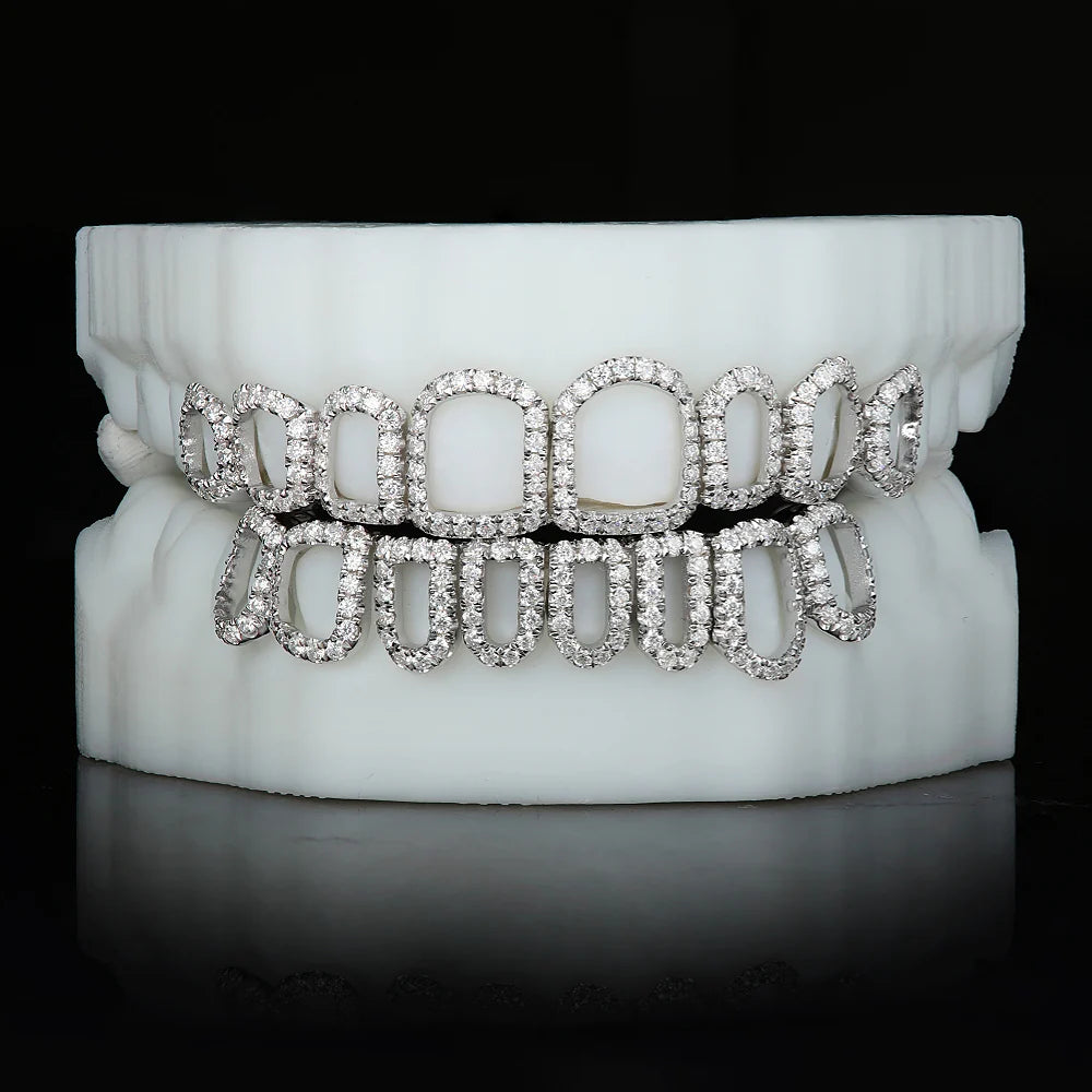 Polished Moissanite Braces Hollow Gold Grillz