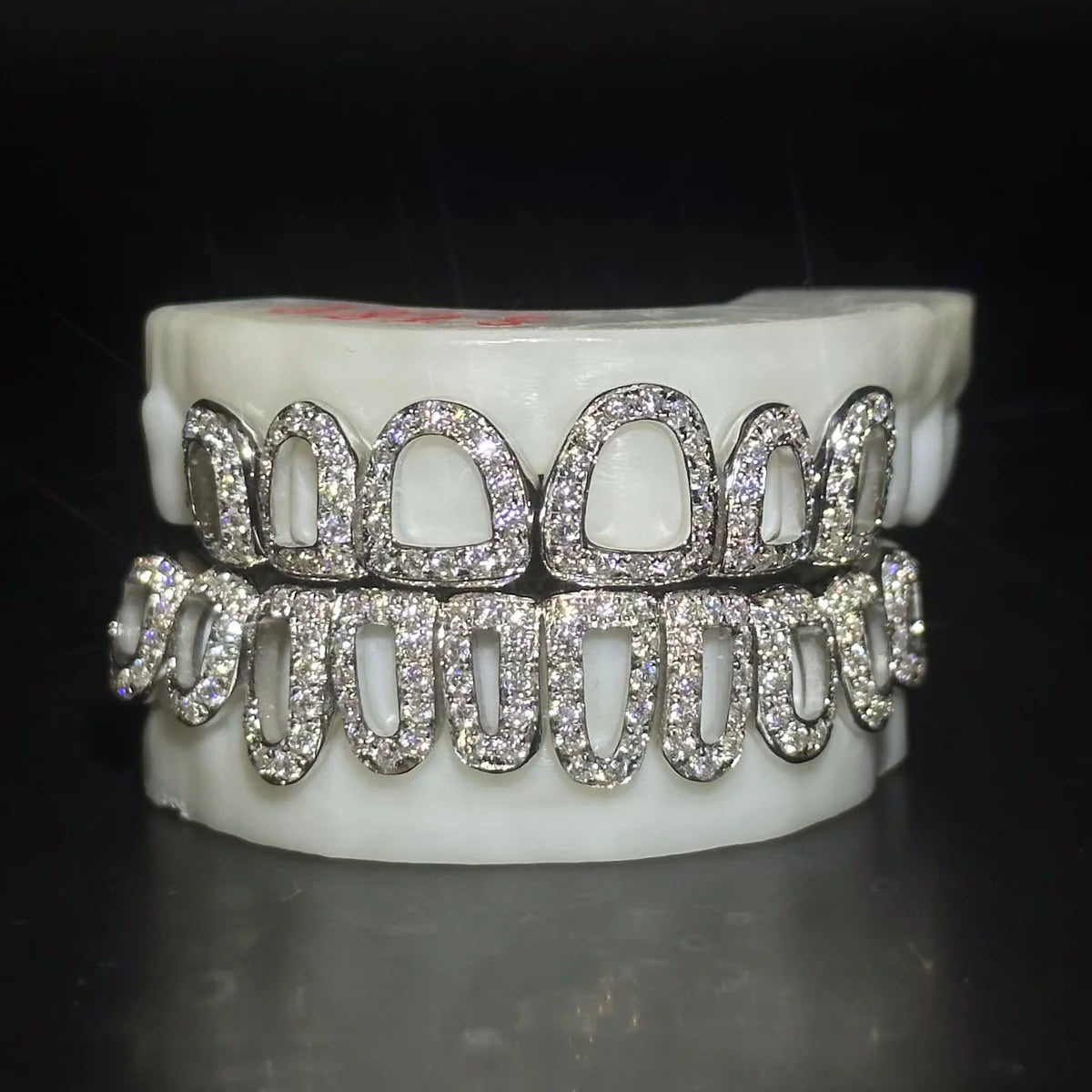 Polished Moissanite Braces Hollow Gold Grillz