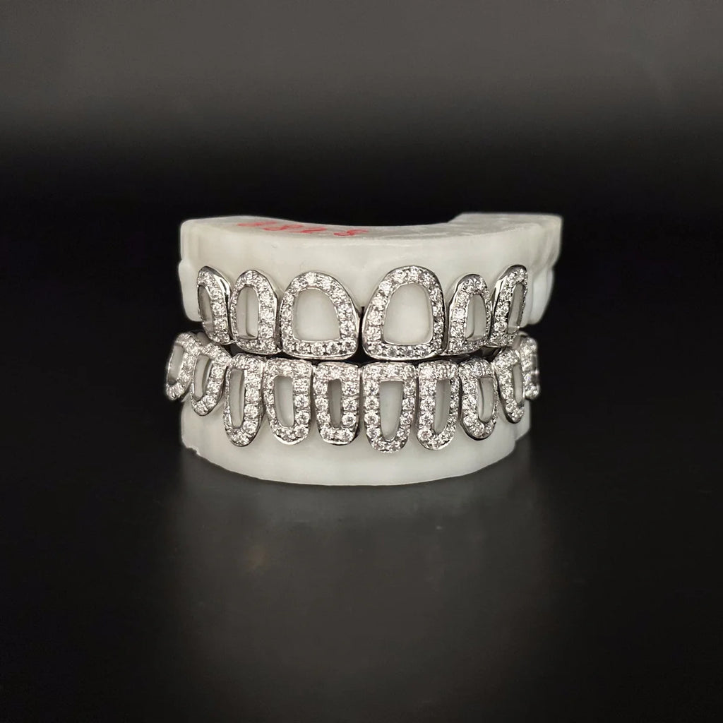 Polished Moissanite Braces Hollow Gold Grillz
