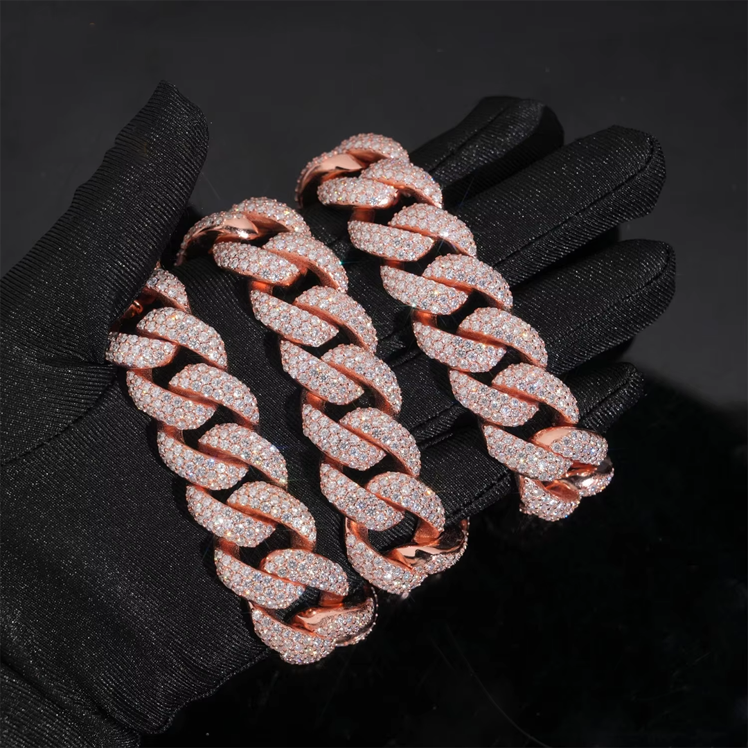 Diamond Cuban Link Chain Iced Out VVS Moissanite Diamond Sterling Silver 925 Hip Hop Miami Cuban Link Chain Necklace