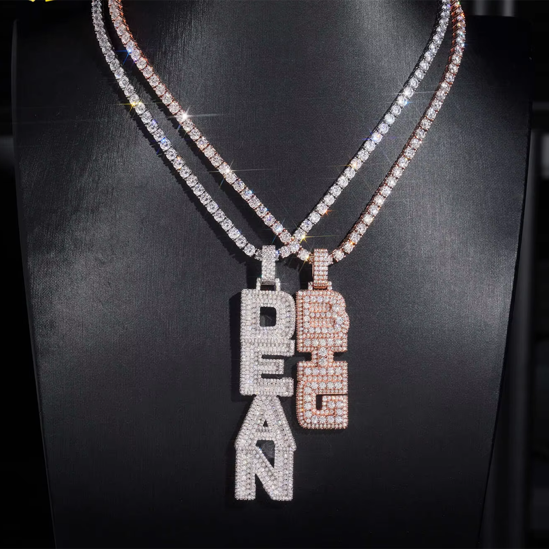 Custom Silver Fully Iced VVS Moissanite Rapper Letter Pendant Gubanlink