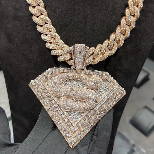 Custom Moissanite Wide Fancy Cut 3D Emerald Cut Inlay Pendant