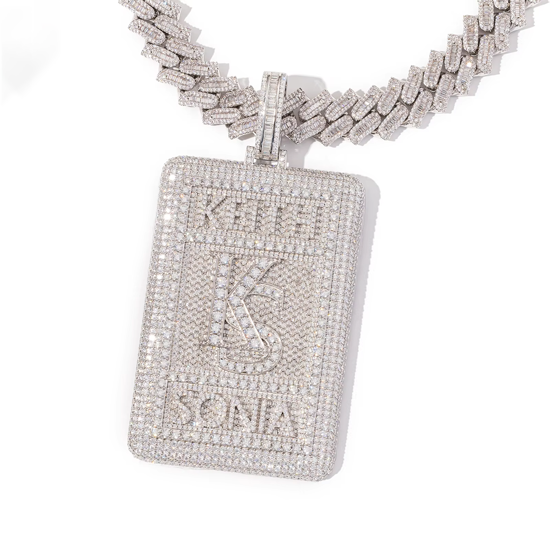 Custom Silver Moissanite 3D Large Square Letter Pendant Gubanlink