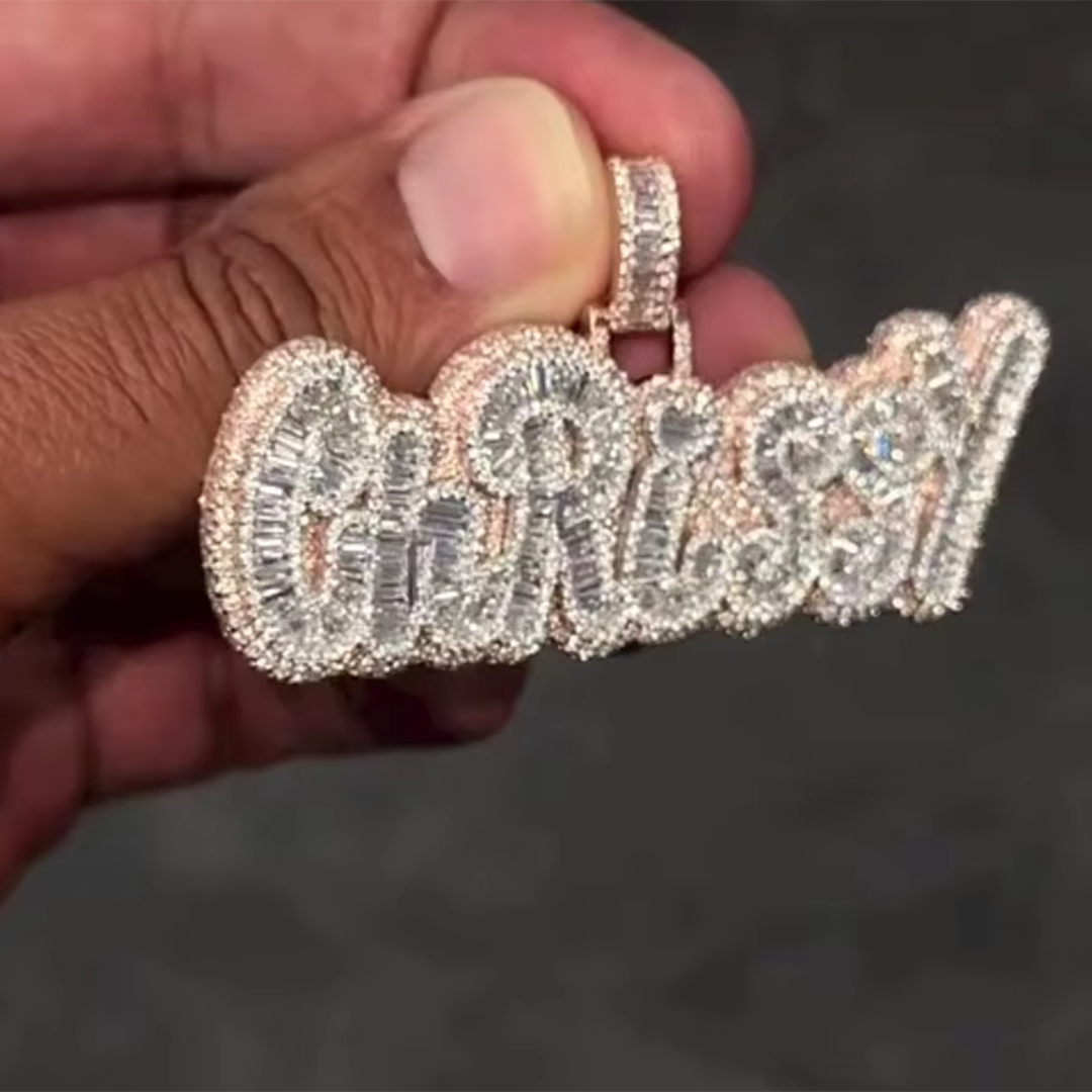 Luxury Design Baguette VVS Diamond 925 Sterling Silver Name Pendant Custom Men Women Hip Hop Iced Out Moissanite Letters Pendant Gubanlink